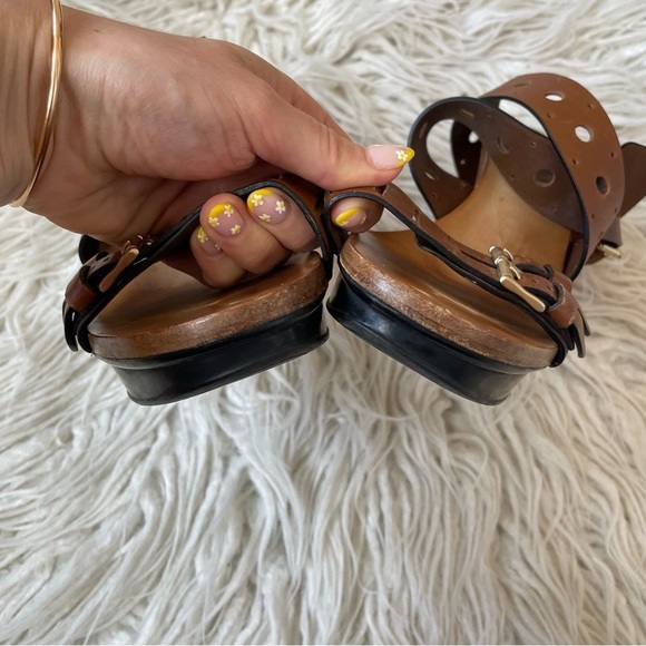 Tod’s Brown Sasha Gomma Sandalo Forature Perforated Platform Ankle Strap Sandals - Picture 4 of 10